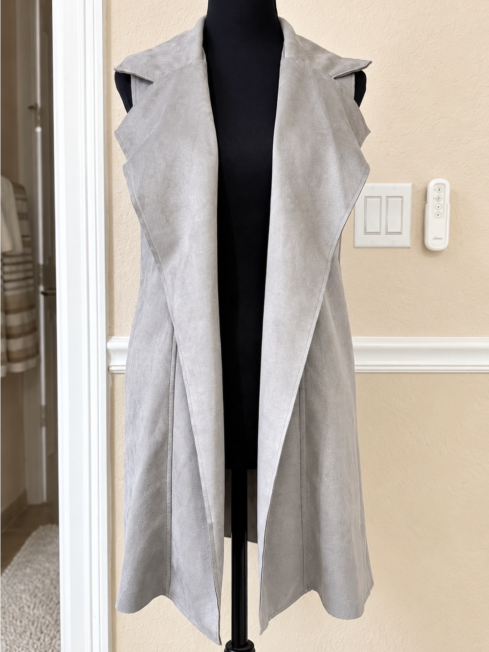 NWT Light Gray Faux Suede Sleeveless Longline Trench Vest